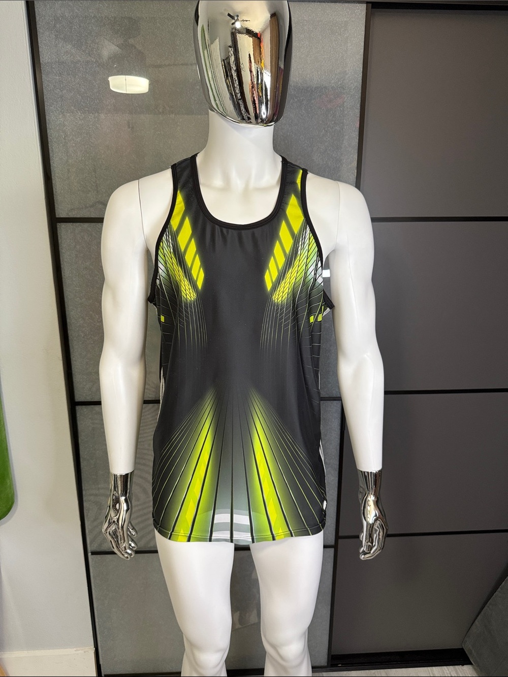 Men's Black Tank Top with Neon Yellow Graphic